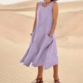 thumbnail image 4 of AKOEE Cotton Linen Tank Dress for Women with Pockets Scoop Neck Fashion Plus Size Summer Casual Midi/Long Dress (Medium, Purple), 4 of 5