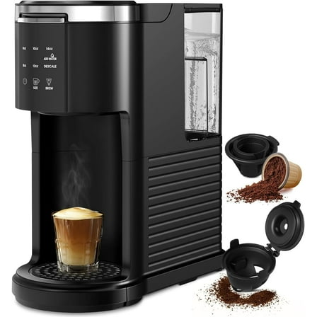 FREE VILLAGE Single Serve Coffee Maker,2 in 1 Pod Coffee Maker Machine for K-Cup & Ground,6 to 14oz Brew Sizes,40oz Removable Water Reservoir,LCD Screen,Self-cleaning,Black