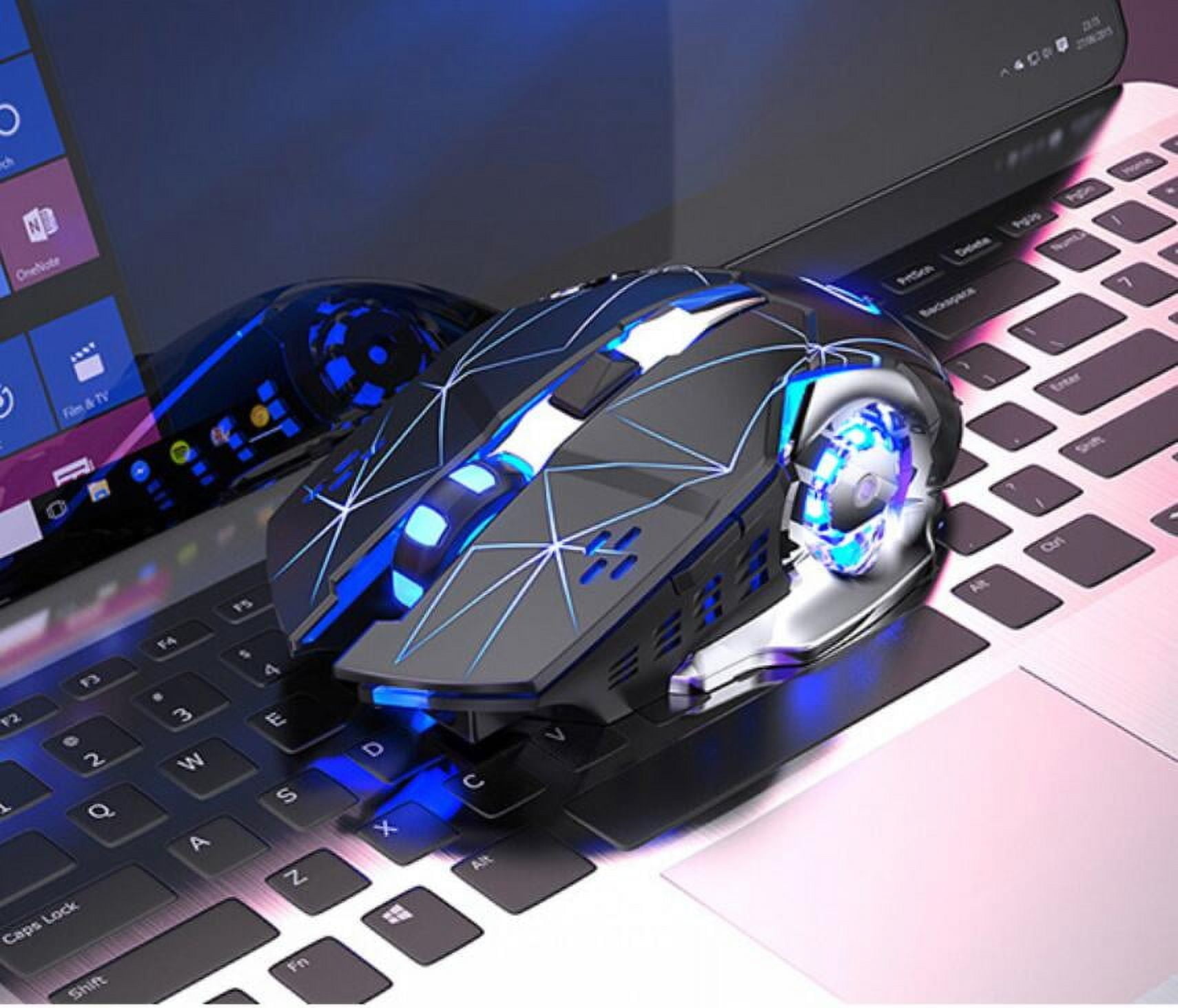 Wireless Gaming Mouse RGB Backlit, Rechargeable, 6 Programmable Buttons, 1600 DPI for Windows PC Gamers