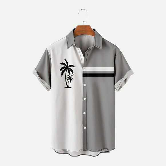 zanvin shirts for men, Men's Summer Fashion Hawaiian Style Short Sleeve Casual Shirts ,gifts for father, Summer sale,Gray