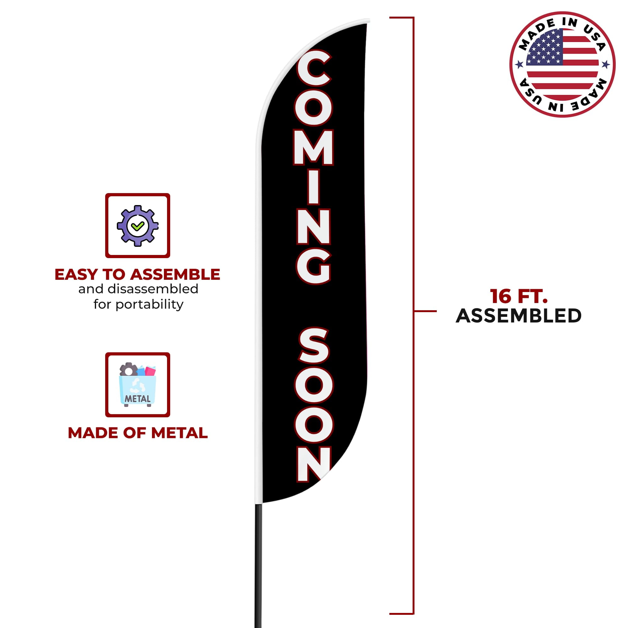 Coming Soon Sign feather flag Pole Kit for Outdoor by Mavis Printing|15 FEET Long Polyester Outdoor Banner Flag for Easy Hang|HD Print Swooper Flag Pole Mount to Celebrate Coming Soon
