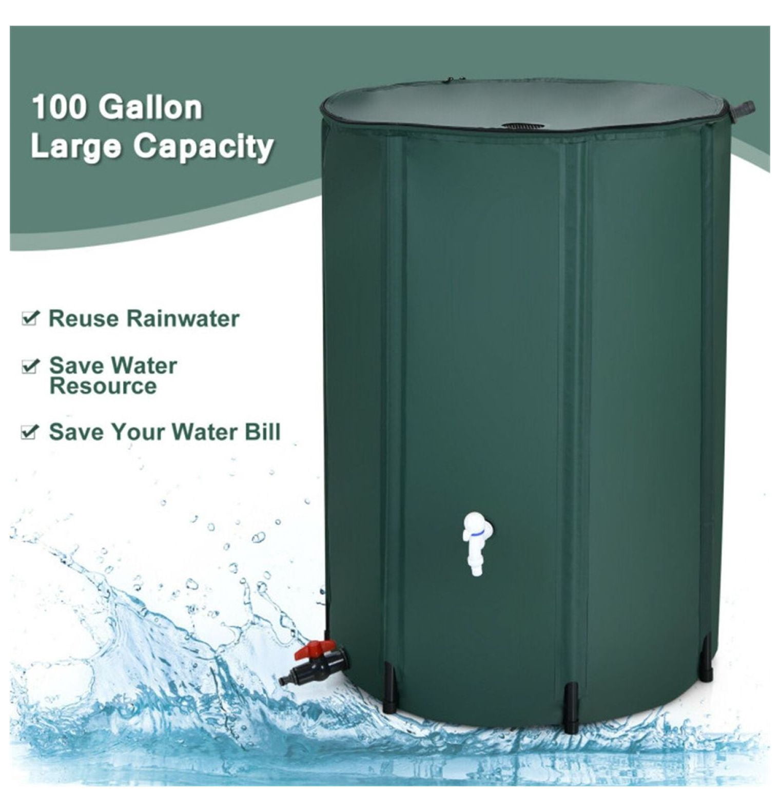 100 Gallon Rain Barrel, Portable Water Collector with Mesh Screen