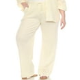 thumbnail image 4 of White Mark Women's Plus Size 2-Piece Oversize Long Sleeve Button Down Cotton Linen Gauze Lounge Beach Set, 4 of 7