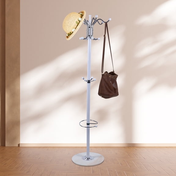 Freestanding Tree Stand Metal Coat Rack, 16 Hooks Clothes Holder for Hat Bag Umbrella