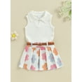 thumbnail image 2 of Suealasg Toddler Girl Clothes 6M 1T 2T 3T 4T Solid Color Ribbed Sleeveless Tank Tops and Flower Strawberry Print Skirts with Belt Kids Girls Summer 2Pcs Outfit Set, 2 of 6