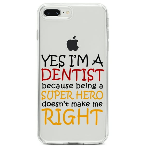 DistinctInk Clear Shockproof Hybrid Case for iPhone 7 PLUS / 8 PLUS (5.5" Screen) TPU Bumper Acrylic Back Tempered Glass Screen Protector - Yes I'm a Dentist Super Hero