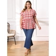 thumbnail image 2 of DARING DIVA Women's Plus Gingham Notch V Neck Blouse Babydoll Peplum Top 2X Red, 2 of 6
