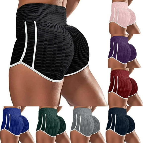 Abcnature Women Leggings Shorts, Butt Lift Scrunch Textured Leggings Workout Shorts, Basic Slip Bike Shorts, High Waist Tummy Control Yoga Shorts Running Shorts Black S
