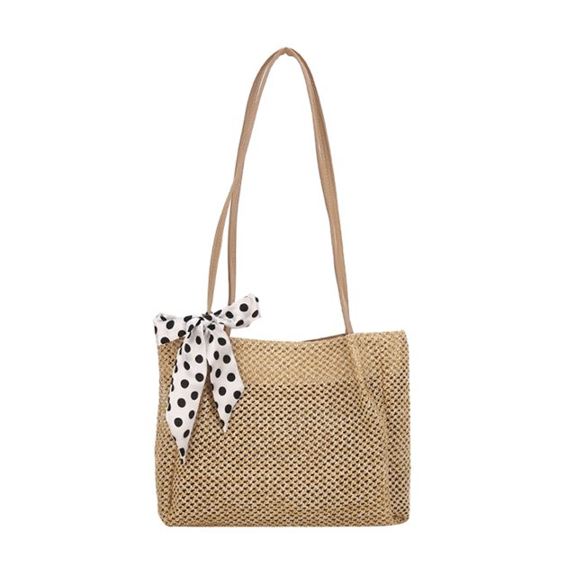 Bolsos de mano de paja tejida con asa superior para mujer cinta de seda Vintage para mujer grande