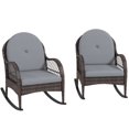 thumbnail image 1 of Outsunny 2 Pieces Wicker Outdoor Rocking Chairs with Cushions, Grey, 1 of 10