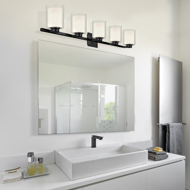 Design House 556167-BLK Oslo 4 Light 10\" Tall Wall Sconce With Clear Glass And Frosted Glass Shades