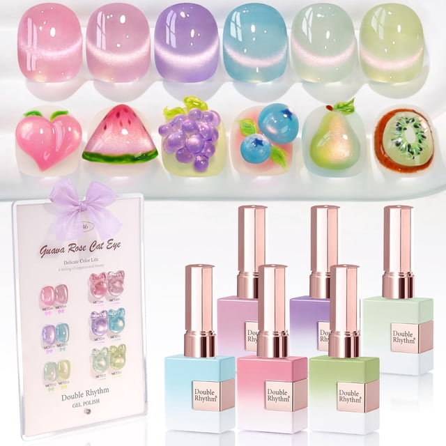 Set de esmaltes de uñas en gel Double Rhythm Cat Eye, 15 ml x 6 (rosa, verde, rosa y morado)