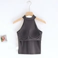 thumbnail image 4 of Lovskoo Camisole Tops for Women Round Neck Summer Slim Top with Built in Bra Halter Neck Hanging Sleeveless Shirt Dark Gray S, 4 of 5