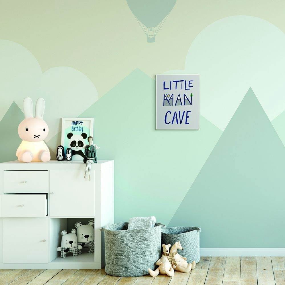The Kids Room by Stupell Kids Little Man Cave Word Boys Blue Grey Nursery Design Wall Plaque Art by Daphne Polselli