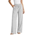 thumbnail image 3 of Yxbdin Striped Print Linen Pants for Women Elastic Drawstring High Waist Long Pants Comfortable Relaxed Fit Casual Trousers Everyday Daily Wear, 3 of 9