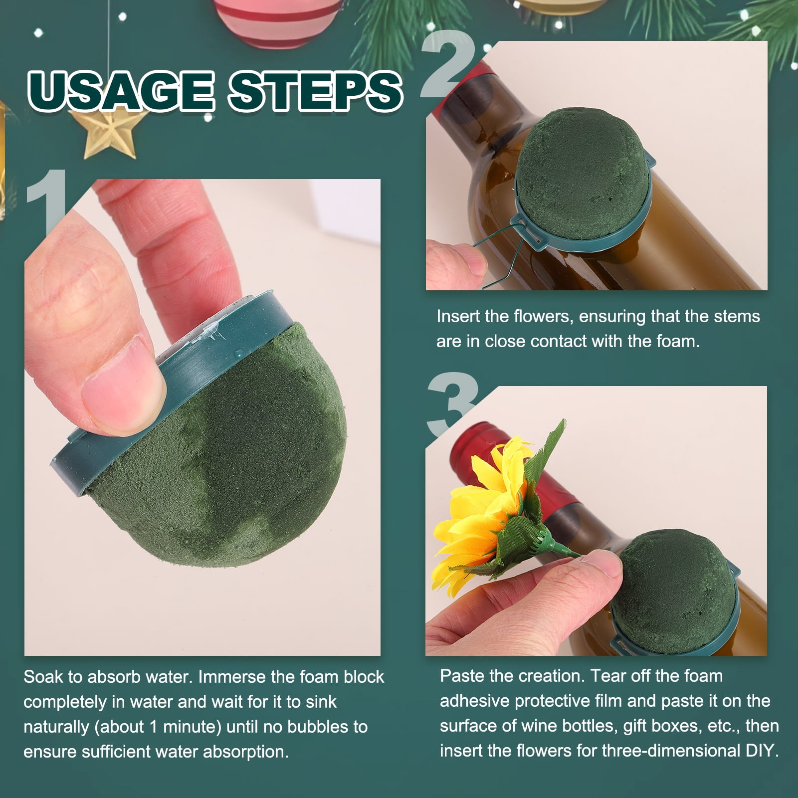 12Pcs Floral Foam Green Flower Floral Dry Foam, Mini Round Floral Foam Holder Flower Arrangements for Wine Bottle Decor Wedding Party Decorations(with Green Iron Frame)