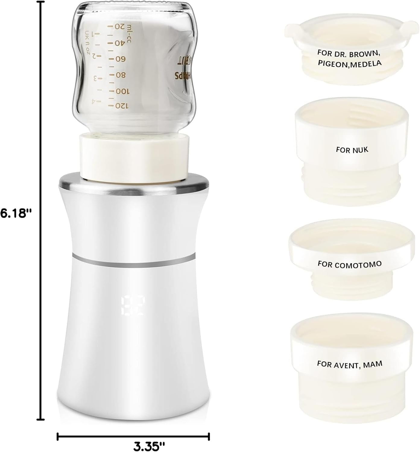 Swadeshgoods Portable Bottle Warmer, Fast Baby Bottle Warmer with 4 Adapters, Rechargeable On-The-Go Warmer with Precise Temperature Control for Breastmilk & Formula