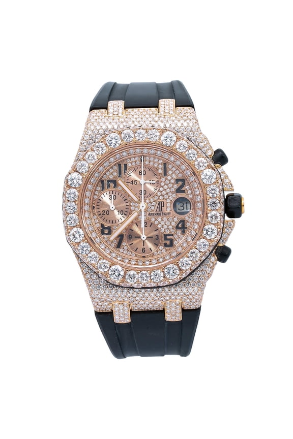 Pre-Owned Audemars Piguet Royal Oak Offshore Chronograph 42MM 25940OK Diamond Paved Arabic Dial Custom Aftermarket Black Rubber Band