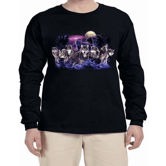 Wolves Wolf Pack Wolf Howling Moon T-shirt Mens Graphic Tees Long Sleeve Tee Shirt