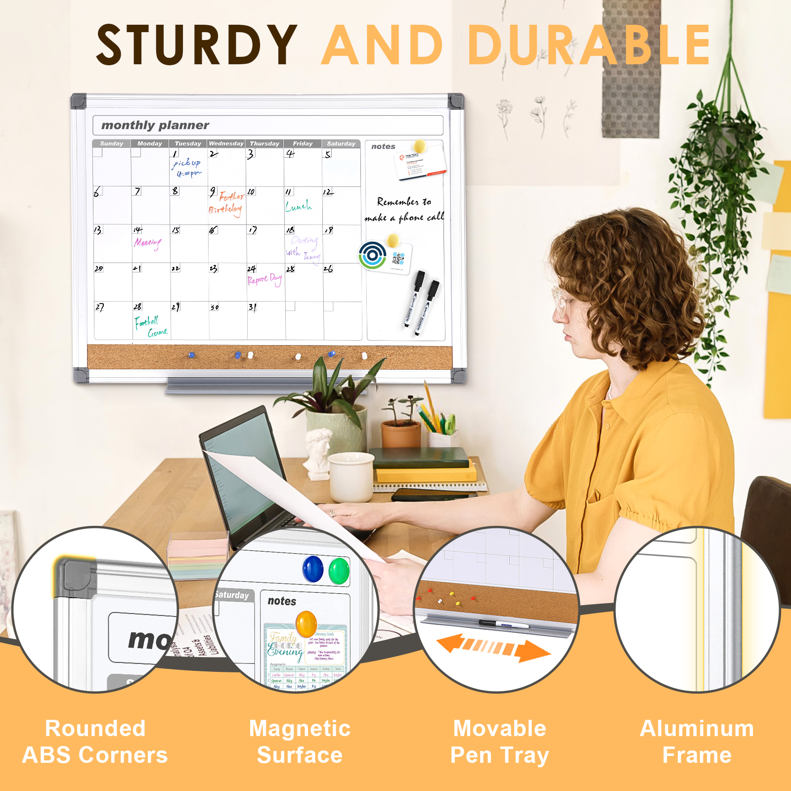 Swancrown 3-in-1 Dry Erase Calendar & Cork Board 24x18 photo 5