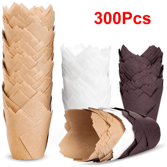 300PCS Tulip Cupcake Liners Parchment Baking Cups Muffin Wrappers Perfect for Birthday Parties, Weddings, Catering, Restaurants Standard Size
