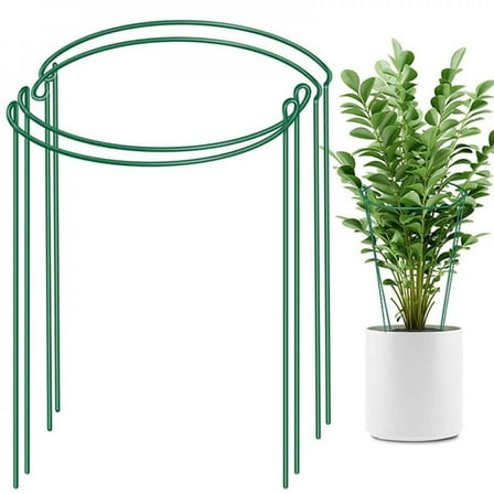 4 Pack Support Stakes, Metal Garden Stake, Green Half Round Support Ring, Cage, Support for Peony, Tomato, Rose, Vine, Indoor