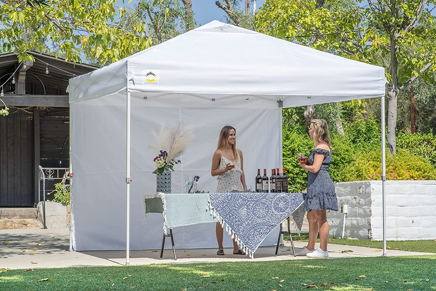  CROWN SHADES 8x8 Pop up Canopy Instant Canopy with 1 Removable  Sidewall,4 Ropes & 8 Stakes, STO'N and Go Bag, Blue : Patio, Lawn & Garden