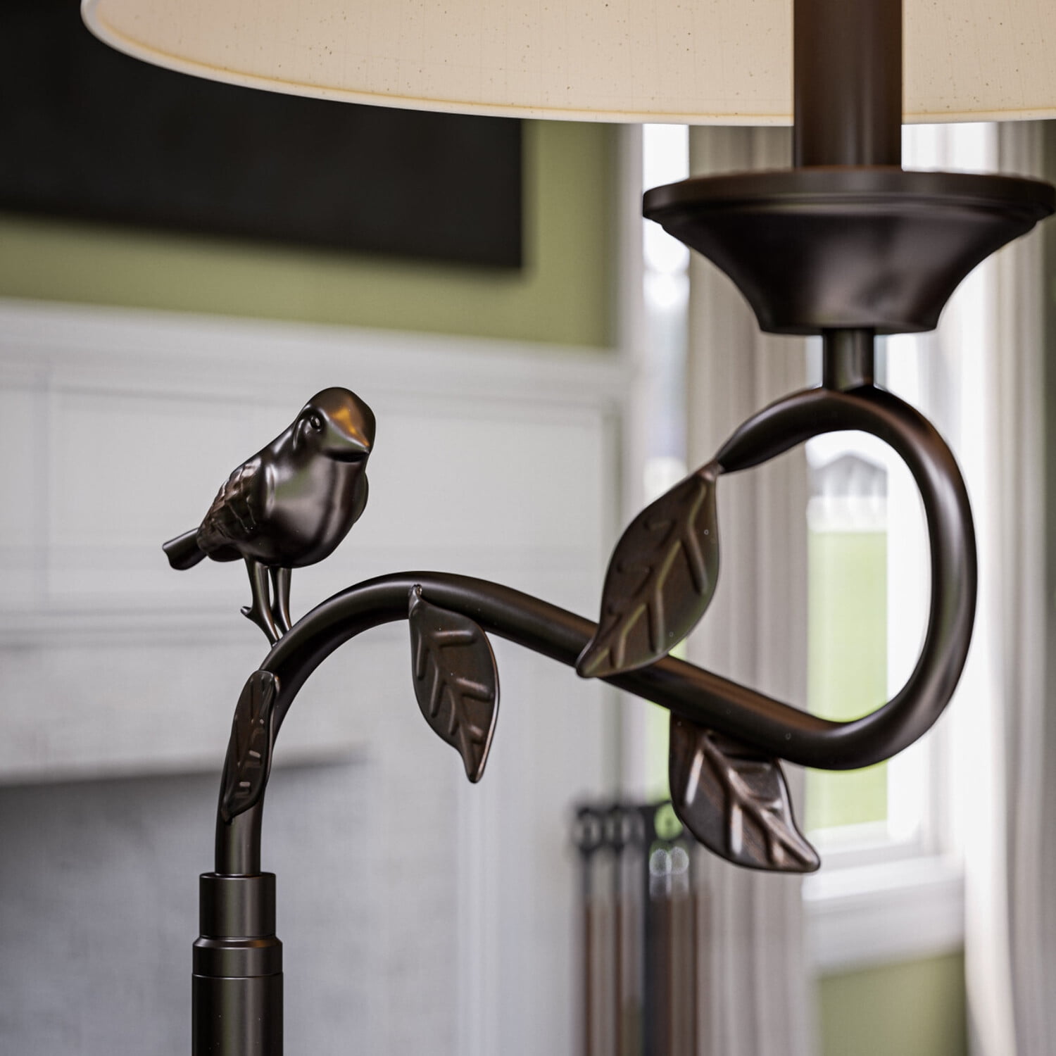 Kenroy Home Birdsong 60'' Dimmable Floor Lamp with Oatmeal Fabric Empire Shade Transitional Floor Light Fixture for Living Room, Bedroom, or Office, Oil Rubbed Bronze