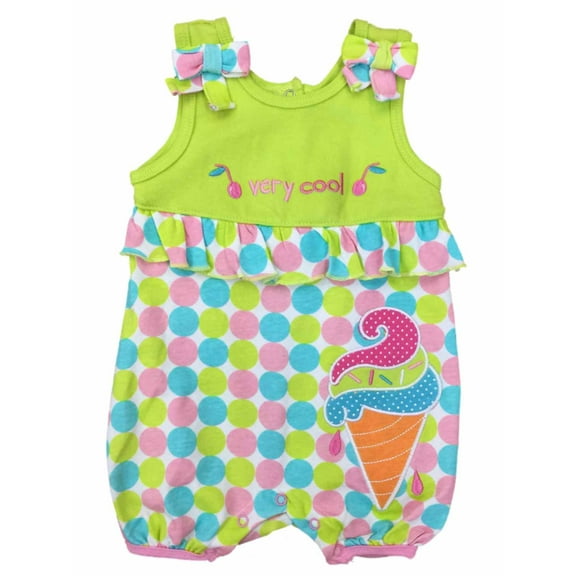 Infant Girls Baby Romper Green Polka Dot Ice Cream Cone Bodysuit Very Cool 3-6m