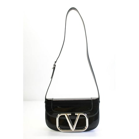 Valentino Garavani Womens Patent Leather Supervee Crossbody Bag Handbag Black