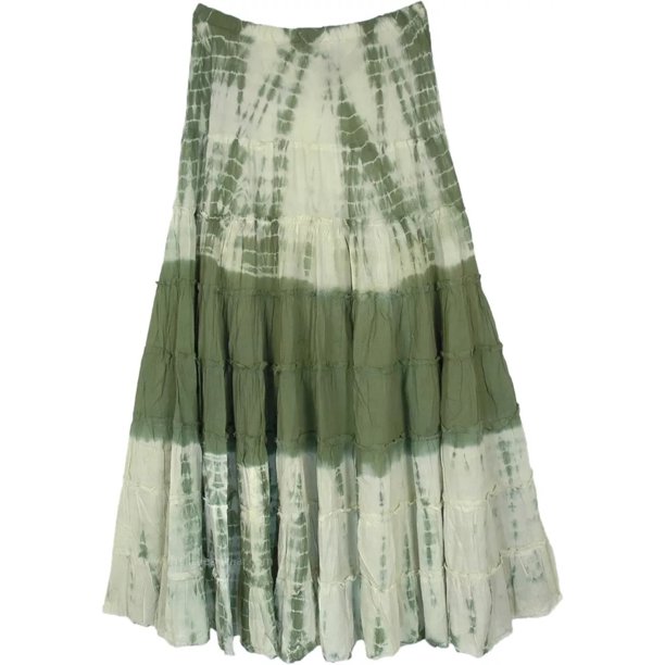 Falda larga de estilo retro para mujer Sunloudy, falda con volantes y estampado teñido con cintura elástica para damas, negro / marrón / verde Sunloudy moda