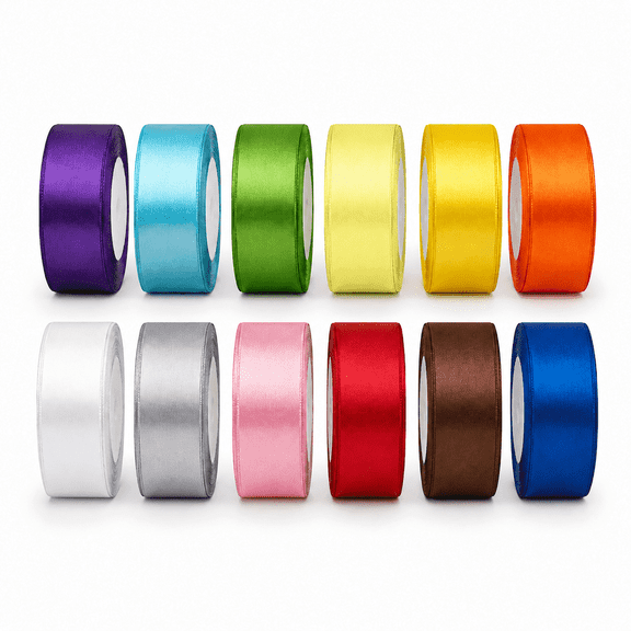 YEyangqi 1 Inch Satin Ribbon 12 Rolls, 25 Yards per Roll (300 Yards Total), Double Faced Polyester Ribbon for Gift Wrapping, Wedding Decor, Hair Bows, Floral Arrangements, Crafts