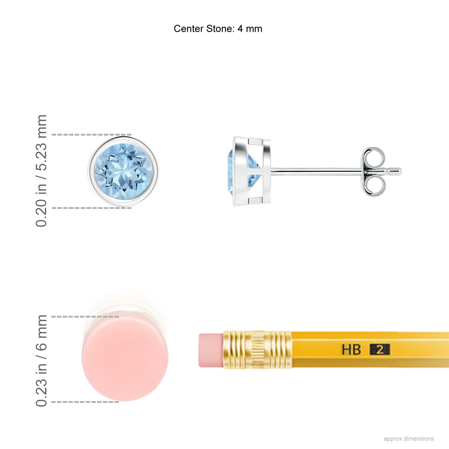 ANGARA Natural Bezel-Set Aquamarine Solitaire Stud Earrings in 925 Sterling Silver for Women (Size-4mm) | March Birthstone, Birthday, Anniversary, Jewelry Gift for Women | Natural Aquamarine Earrings