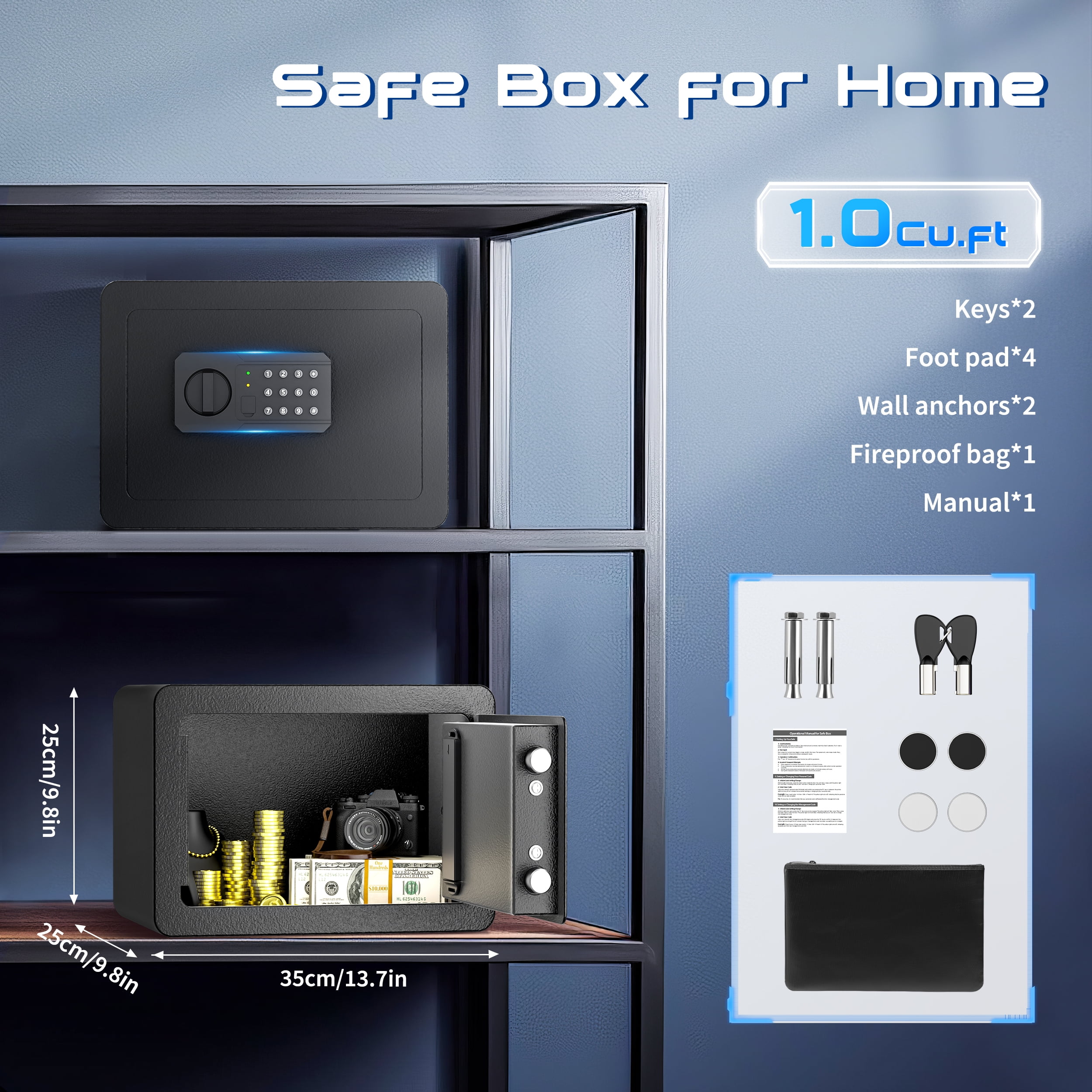 Safe Box 0.7 Cu. Ft Security Home Safe Money Safe