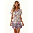 thumbnail image 6 of Women's Floral Print V-Neck Short Sleeve Casual Dress with Pocket, Pullover Summer Dress, Comfortable Loose Fit, Fashionable Ladies Clothing,Purple,L, 6 of 8