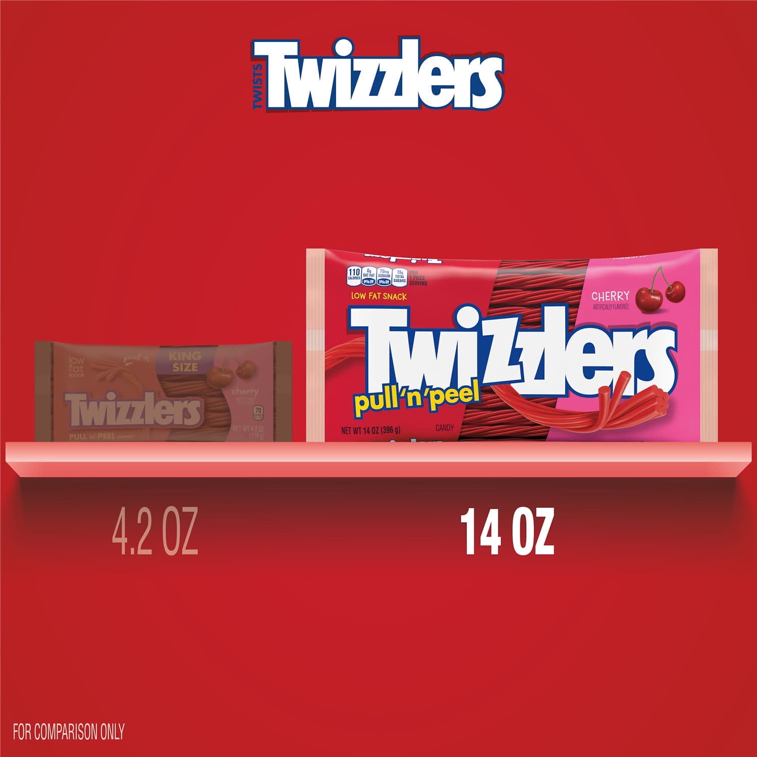 Twizzlers Pull 'N' Peel Cherry Flavored Licorice Style Chewy Candy, Bag 14 oz (Pack of 4)