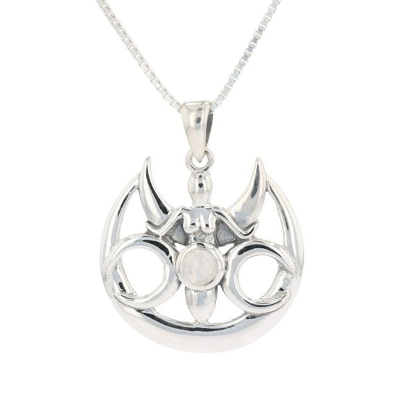 Jewelry Trends Sterling Silver Moon Goddess Pendant with Moonstone on 18 Inch Box Chain Necklace