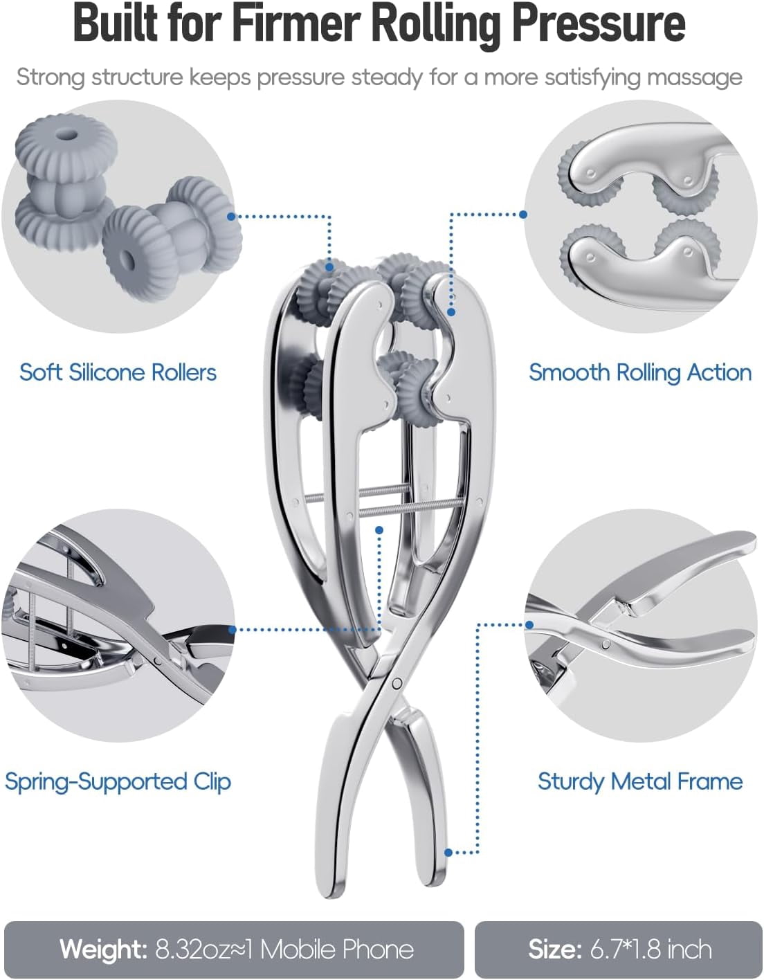 Stainless Steel Adjustable Finger Massage Roller for Knuckle & Palm, 2026 Updated Spring Lever Loaded Dual Roller Finger Massager Tool Manual Massage Roller for Trigger Finger Hand Fatigue Relief
