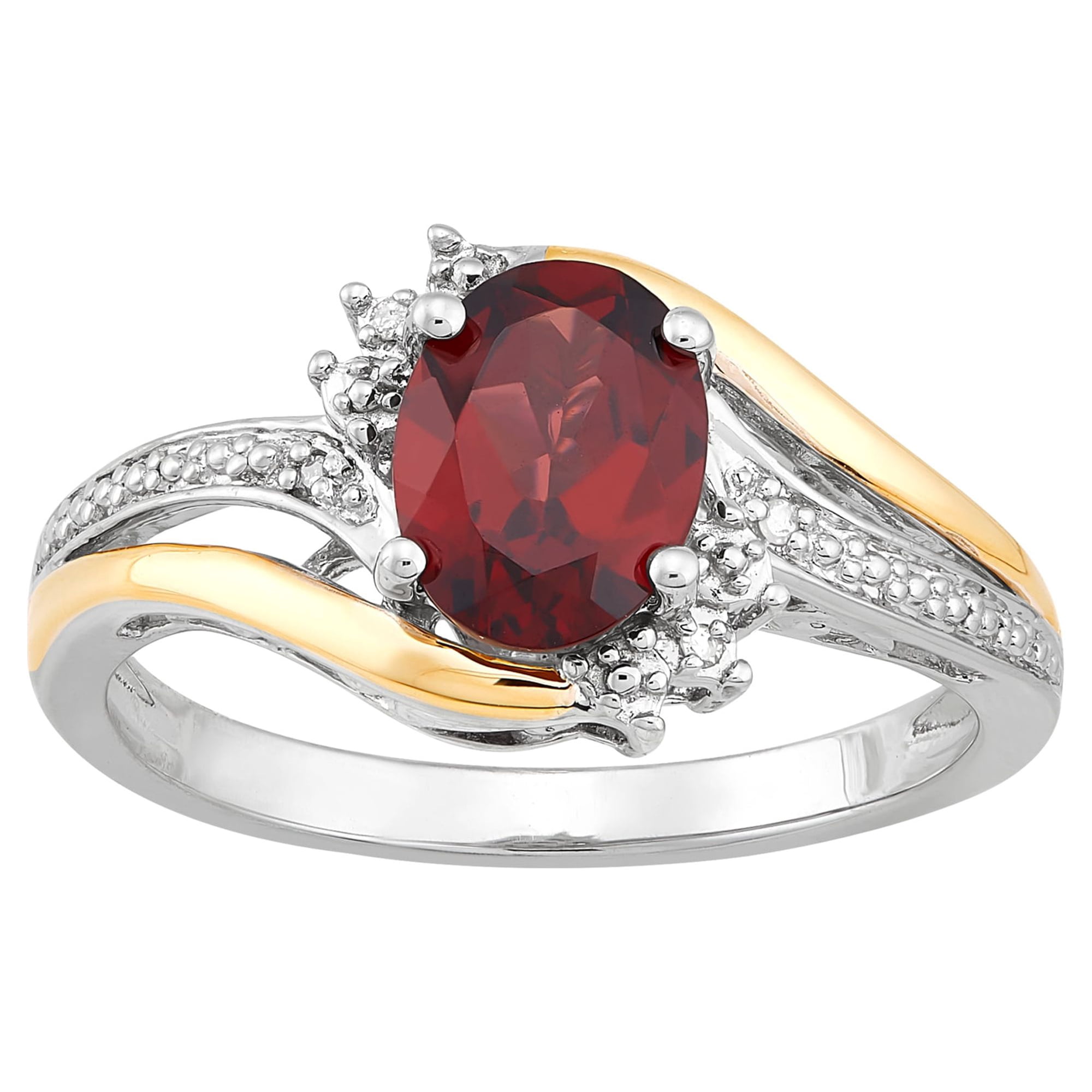Brilliance Fine Jewelry Red Garnet Diamond Accent Ring in Sterling Silver and 10K Yellow Gold