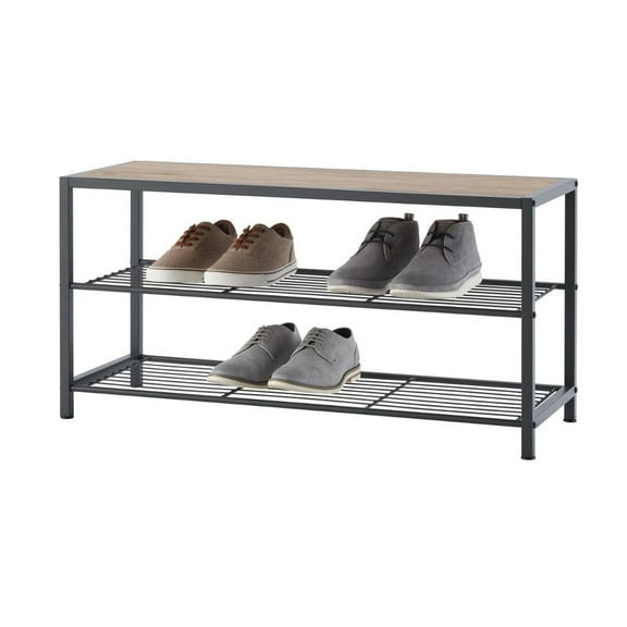TRINITY 3-Tier Shoe Bench w/ Wire Shelves - Dark Gray