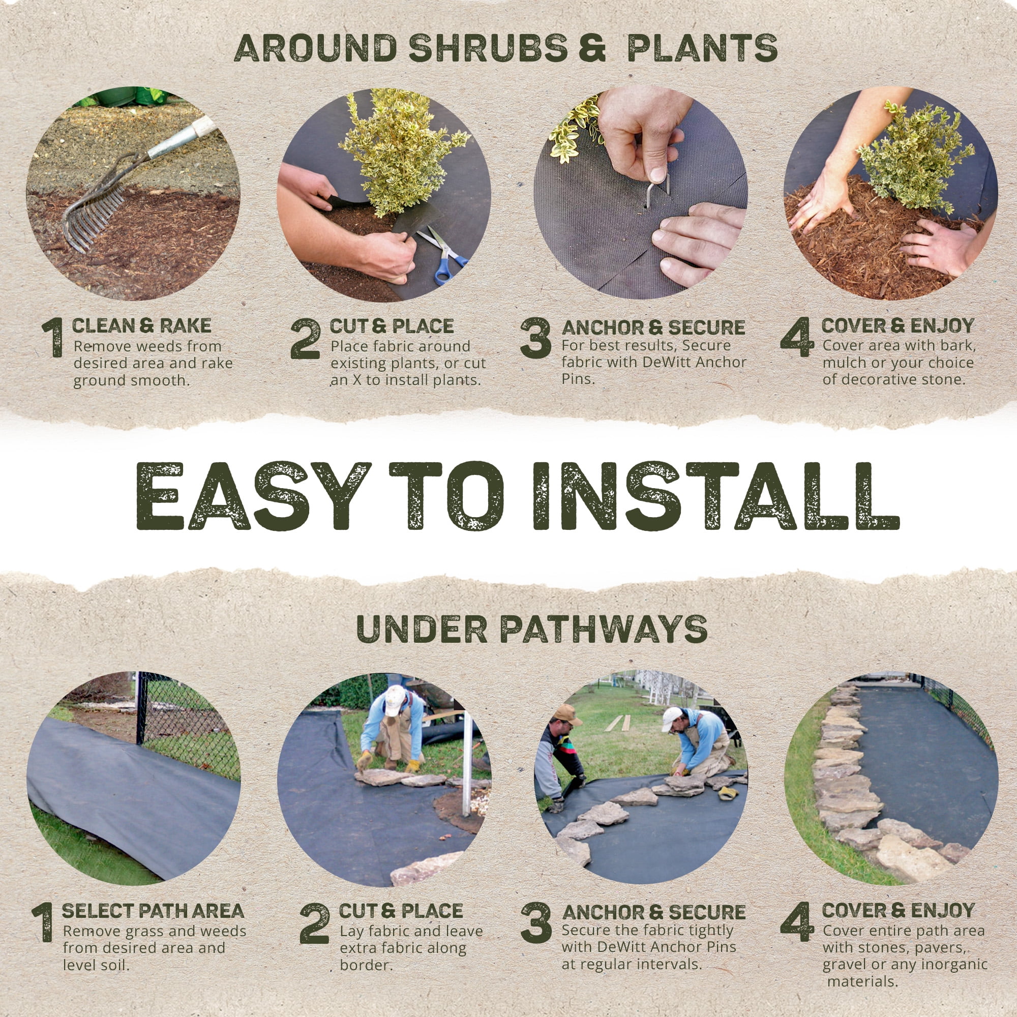 DeWitt 9-Pack Sunbelt Weed Barrier Fabric 3.2 oz, Heavy-Duty Ground Cover, 4 x 300 Feet
