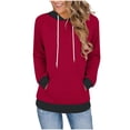 thumbnail image 2 of ITSAME Hoodie for Womens, Long Sleeve Color Block Pullover Fashion Drawstring Hooded Tops Red 2XL, 2 of 6