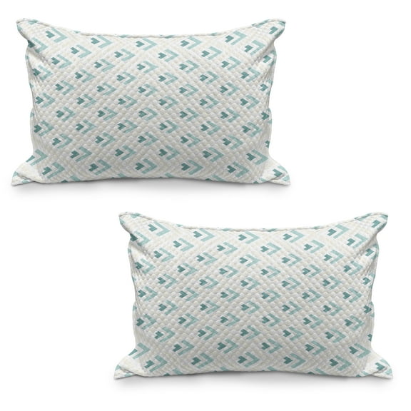Abstract Quilted Pillowcover Set of 2, Arrows Pattern in Minimalist Symmetric Geometric Retro Design, Standard Queen Size Pillow Cover for Bedroom, 36" x 20", Pale Peach Turquoise, by Ambesonne