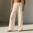 thumbnail image 6 of Elastic Waistlowy Casual Pants for Women Linen Wide Leg Trousers with Pockets Pants for Beach or Travel Khaki XL, 6 of 7
