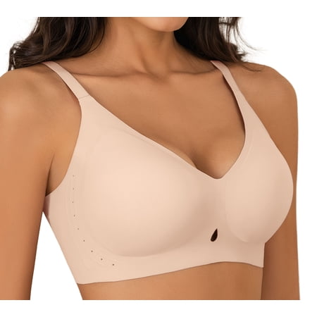 Qylux Women's Wireless Bras Breathable Seamless Bra Push Up Full Coverage Breathable Comfort Everyday Bra,Nude,S