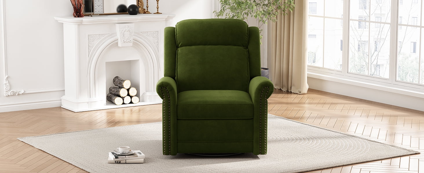 LiviNest Green Swivel Recliner Chair: 360° Rotation & Manual Rocking Nursery Rocker with Adjustable Backrest - Velvet Upholstery for Nursing Mothers & Baby Care in Living Room & Nursery Spaces