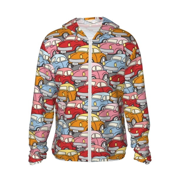 Fotbe Cute Cars Chaqueta con Protección Solar UPF 50+ para Hombre y Mujer, Camisa con Capucha y Bolsillos-3X-Large
