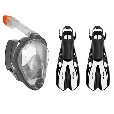 Head Sea VU Full Face Gray Snorkeling Mask, X Small & Yellow Scuba Fins,