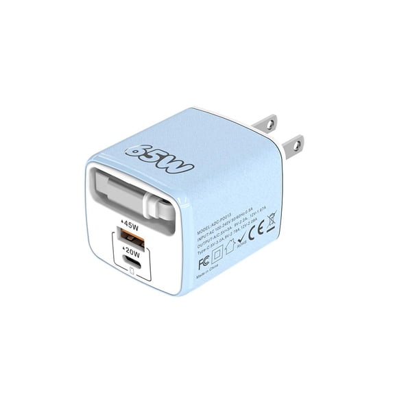 65W Retractable Cable Charger with Universal Plug, Fast USB-C Travel Power Adapter