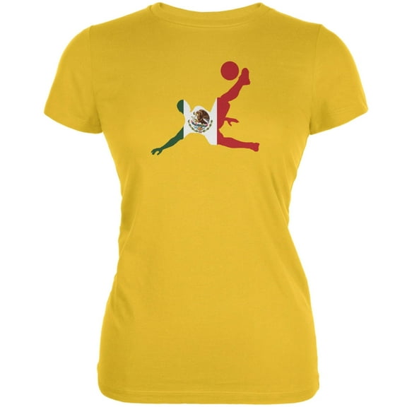 World Cup Mexico Soccer Kick Flag Silhouette Bright Yellow Juniors Soft T-Shirt - Large